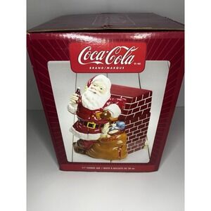 🎅Gibson Coca Cola Santa Claus At Fireplace Christmas Cookie Jar 11"  2005